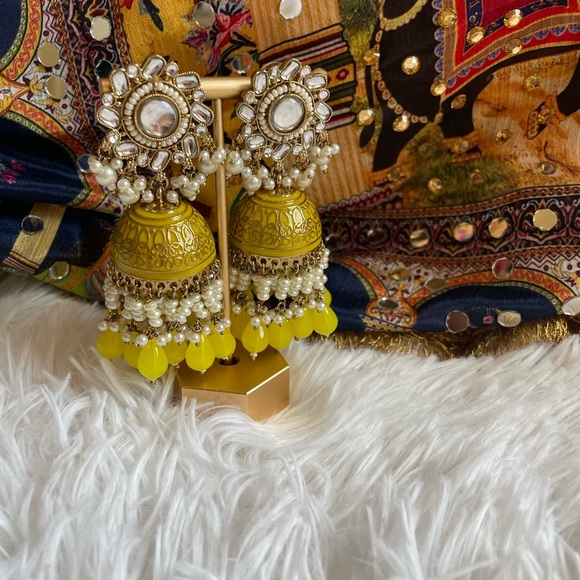 Yellow Heavy Jhumka - Picture 7 of 8